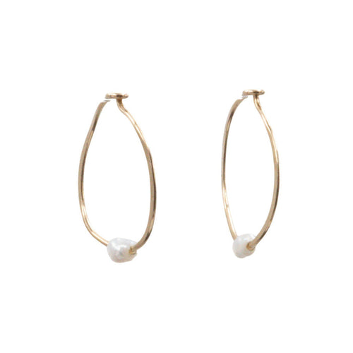 10K Gold Filled White Baroque Pearl 1 Inch Hoop Earrings