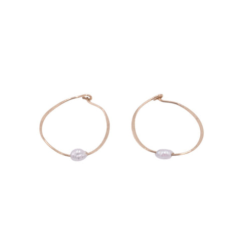 10K Gold Filled White Baroque Pearl 1 Inch Hoop Earrings