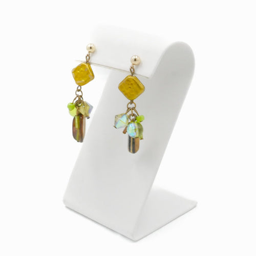 14K Gold Abalone Beaded Dangle Earrings Artisan Multi Bead 2 Inches