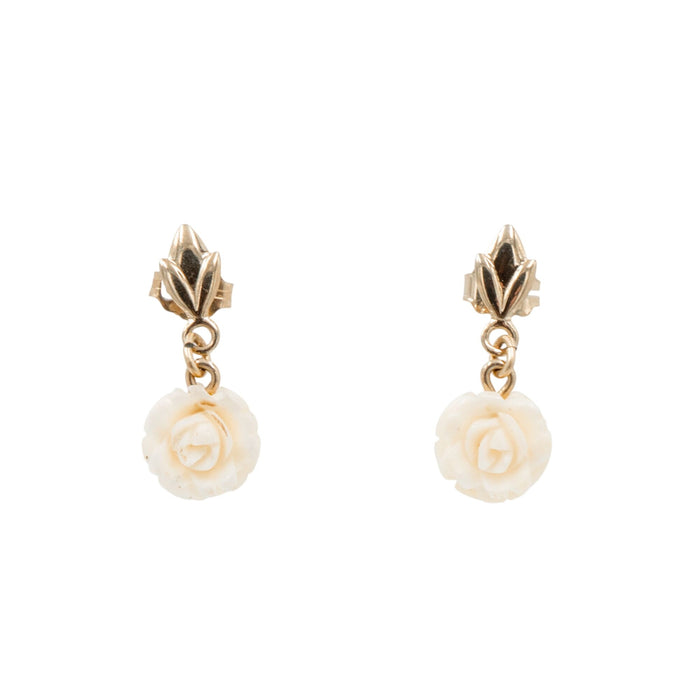 14K Gold Filled 3/4 Inch Carved Bone Rose Drop Earrings