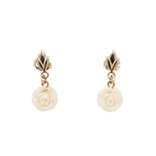 14K Gold Filled 3/4 Inch Carved Bone Rose Drop Earrings