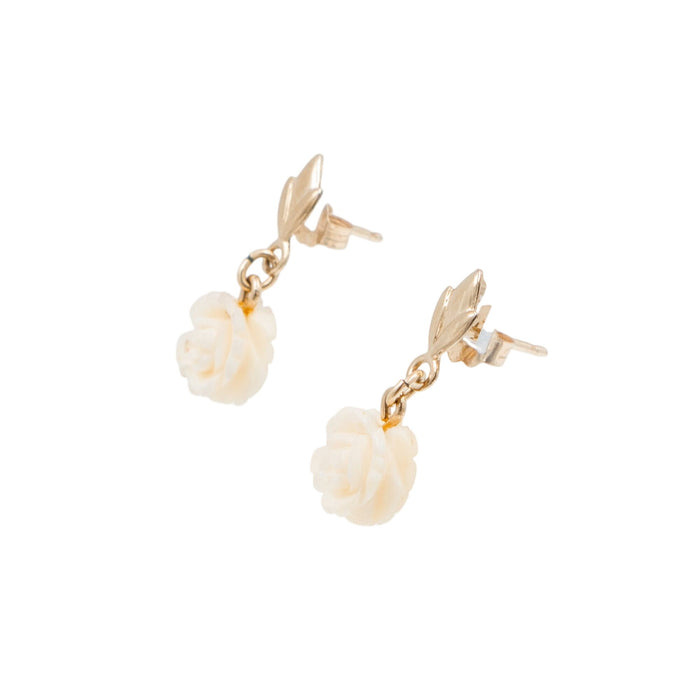 14K Gold Filled 3/4 Inch Carved Bone Rose Drop Earrings