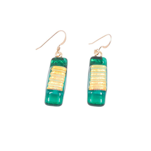 14K Gold Filled Green Art Glass 1.75 Inch Dangle Earrings