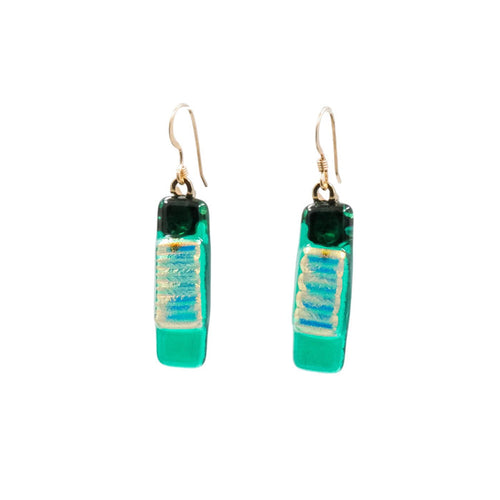 14K Gold Filled Green Art Glass 1.75 Inch Dangle Earrings