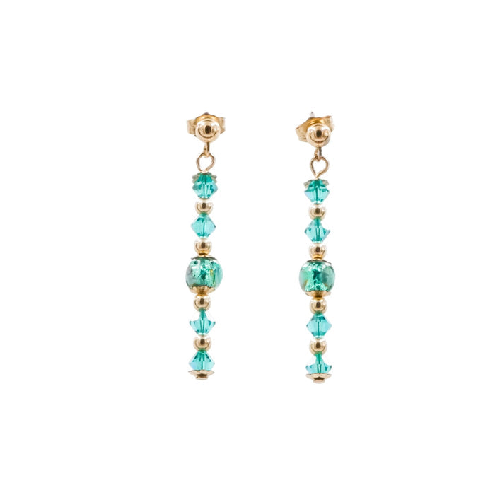14K Gold Filled Green Crystal Bead 1.5 Inch Dangle Post Earrings