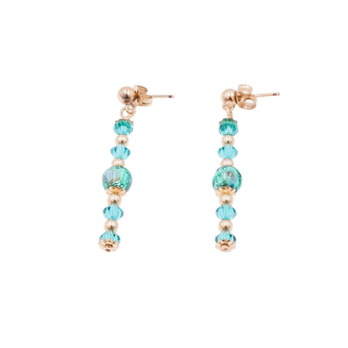 14K Gold Filled Green Crystal Bead 1.5 Inch Dangle Post Earrings