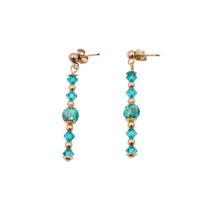 14K Gold Filled Green Crystal Bead 1.5 Inch Dangle Post Earrings