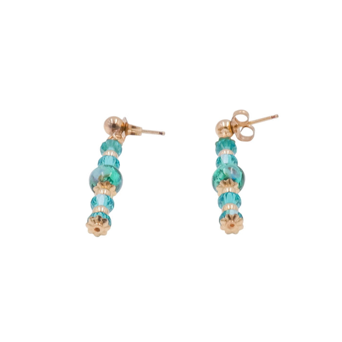 14K Gold Filled Green Crystal Bead 1.5 Inch Dangle Post Earrings