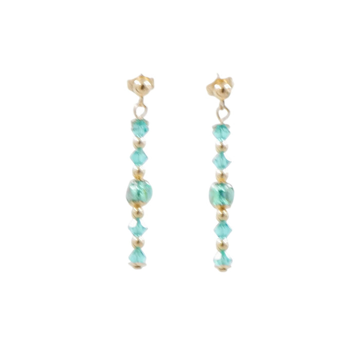 14K Gold Filled Green Crystal Bead 1.5 Inch Dangle Post Earrings