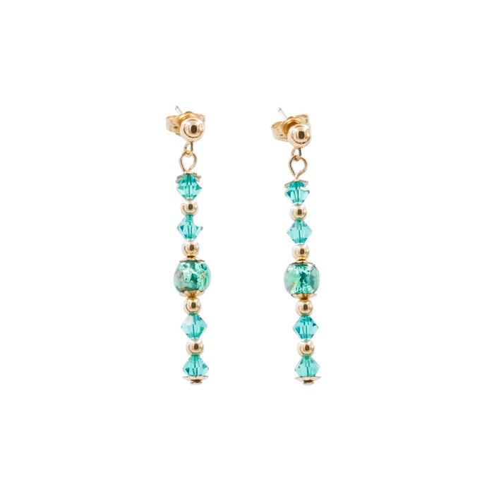14K Gold Filled Green Crystal Bead 1.5 Inch Dangle Post Earrings