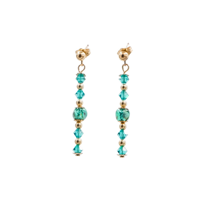 14K Gold Filled Green Crystal Bead 1.5 Inch Dangle Post Earrings