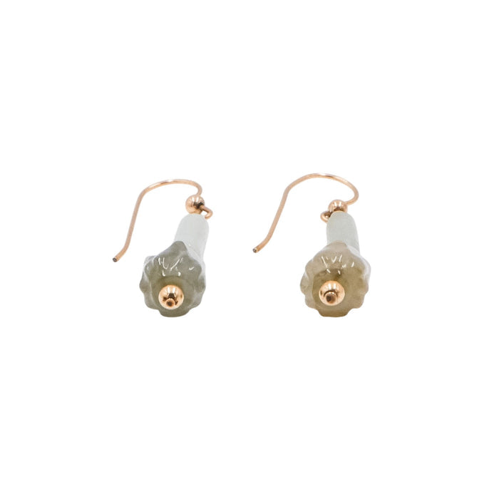 14K Gold Filled Jade Flower Dangle Earrings 1.75 Inch Drop
