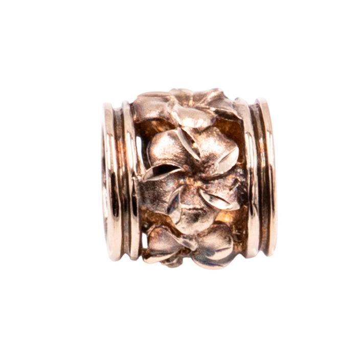 14K Rose Gold Hawaiian Diamond Cut Plumeria Flower Barrel Slide Pendant Charm