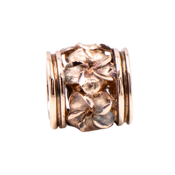 14K Rose Gold Hawaiian Diamond Cut Plumeria Flower Barrel Slide Pendant Charm