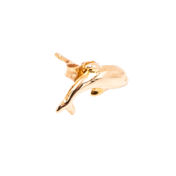 14K Yellow Gold 12mm Dolphin Single Stud Earring Ocean Nautical Jewelry