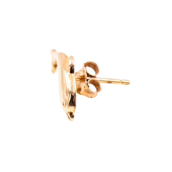 14K Yellow Gold 12mm Dolphin Single Stud Earring Ocean Nautical Jewelry