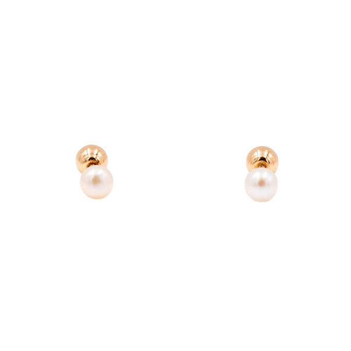 14K Yellow Gold 4mm Akoya Pearl Reversible Screwback Stud Earrings