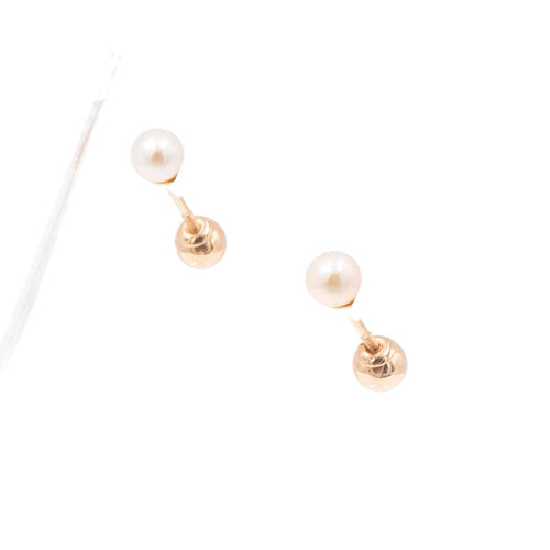 14K Yellow Gold 4mm Akoya Pearl Reversible Screwback Stud Earrings