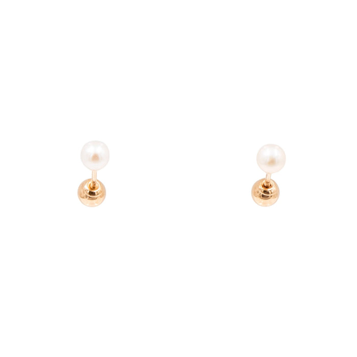 14K Yellow Gold 4mm Akoya Pearl Reversible Screwback Stud Earrings