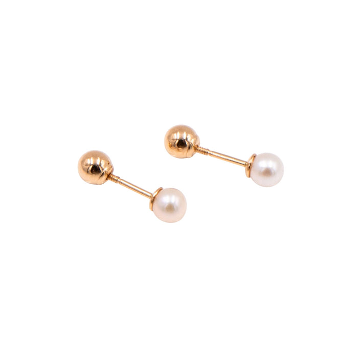 14K Yellow Gold 4mm Akoya Pearl Reversible Screwback Stud Earrings