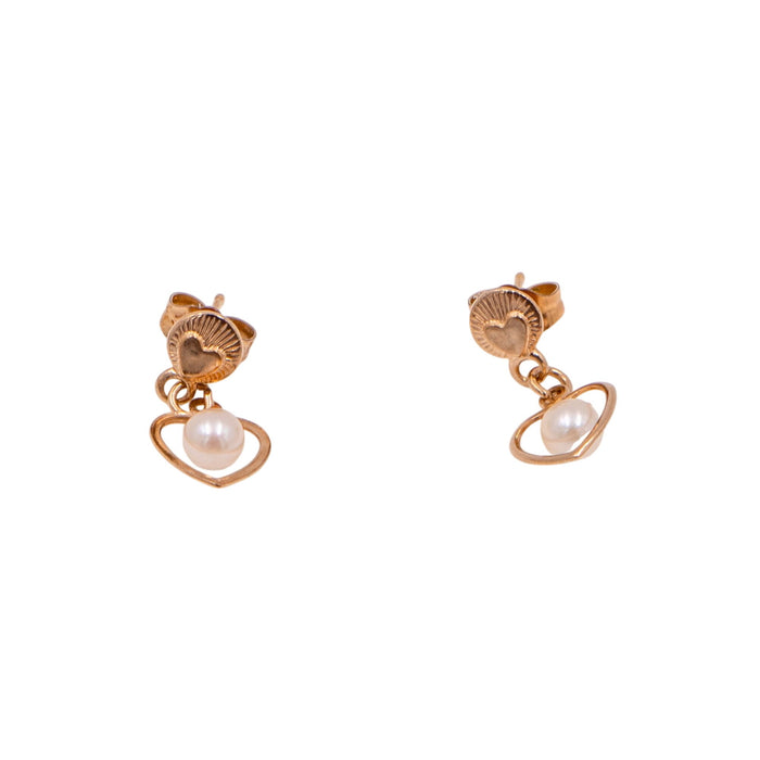 14K Yellow Gold 5/8 Inch White Akoya Pearl Heart Drop Stud Earrings
