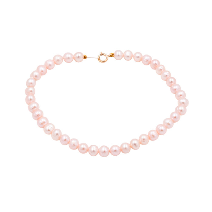 14K Yellow Gold 5mm Pink Cultured Freshwater Pearl Bracelet 7.5 Inch