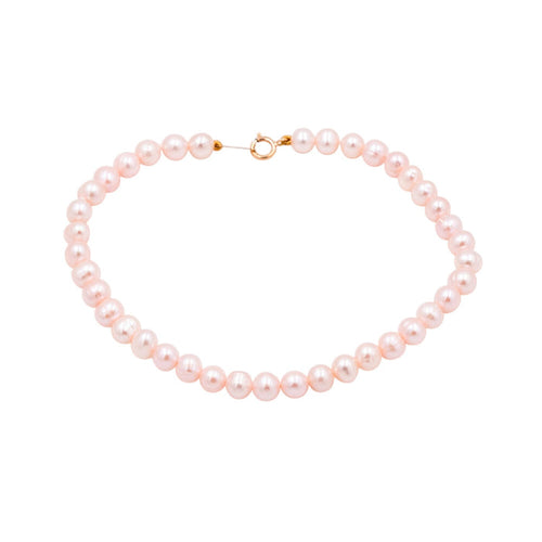 14K Yellow Gold 5mm Pink Cultured Freshwater Pearl Bracelet 7.5 Inch