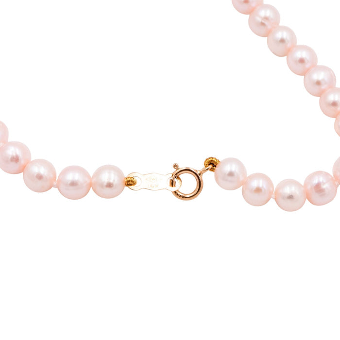 14K Yellow Gold 5mm Pink Cultured Freshwater Pearl Bracelet 7.5 Inch