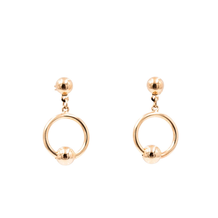 14K Yellow Gold 7/8 Inch Open Circle Drop Stud Earrings