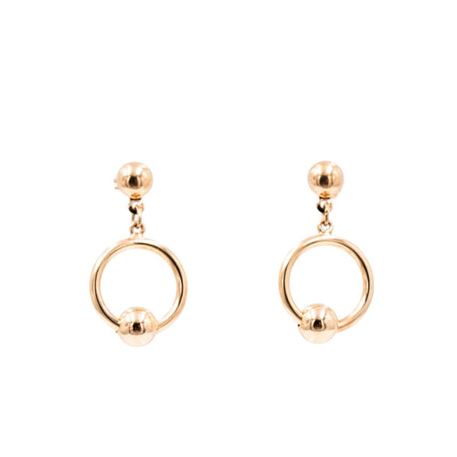 14K Yellow Gold 7/8 Inch Open Circle Drop Stud Earrings