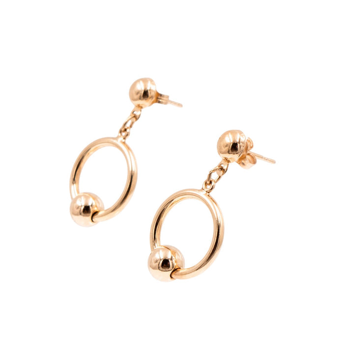 14K Yellow Gold 7/8 Inch Open Circle Drop Stud Earrings