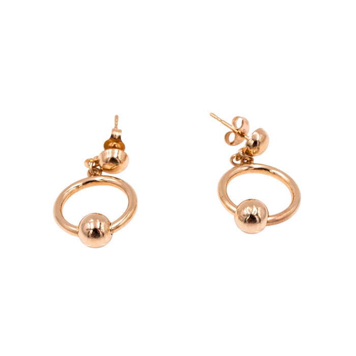 14K Yellow Gold 7/8 Inch Open Circle Drop Stud Earrings