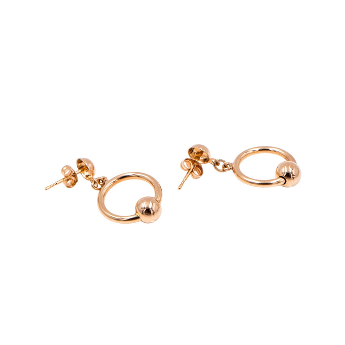 14K Yellow Gold 7/8 Inch Open Circle Drop Stud Earrings