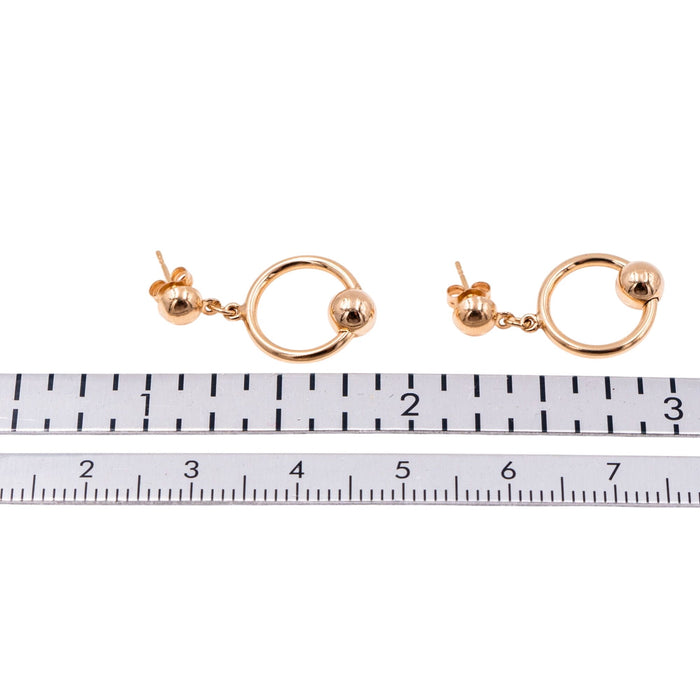 14K Yellow Gold 7/8 Inch Open Circle Drop Stud Earrings