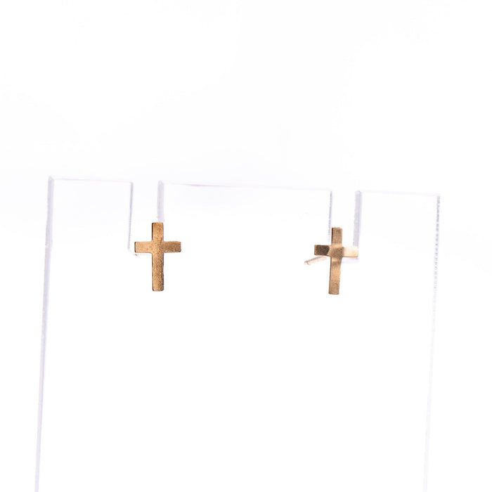 14K Yellow Gold 8mm Cross Stud Earrings