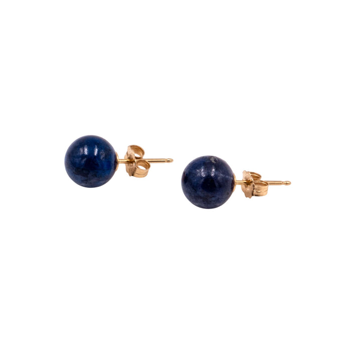 14K Yellow Gold 8mm Lapis Lazuli Stud Earrings