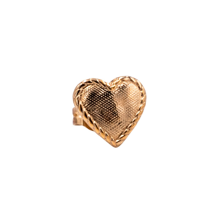 14K Yellow Gold 8mm Textured Heart Single Stud Earring Love Gift
