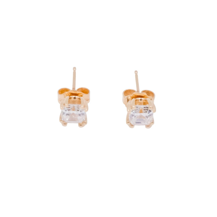 14K Yellow Gold Asscher Cut Double Point Prong CZ Stud Earrings