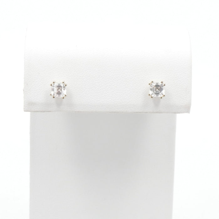 14K Yellow Gold Asscher Cut Double Point Prong CZ Stud Earrings