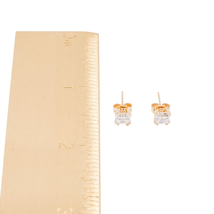 14K Yellow Gold Asscher Cut Double Point Prong CZ Stud Earrings