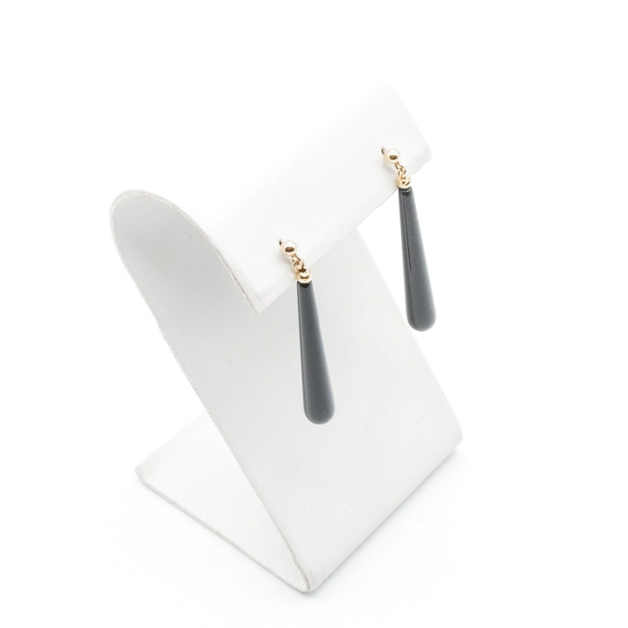 14K Yellow Gold Black Onyx Teardrop Dangle Earrings 1.75 Inches