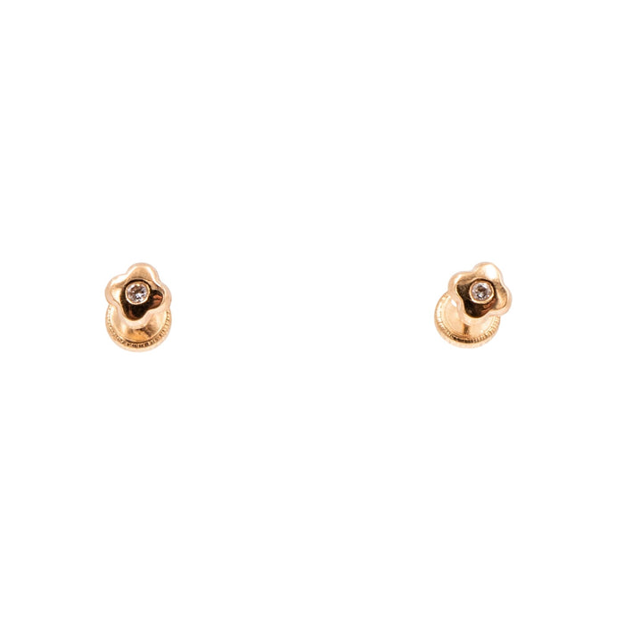 14K Yellow Gold Flower Moissanite Screw Back Stud Earrings Child Petite