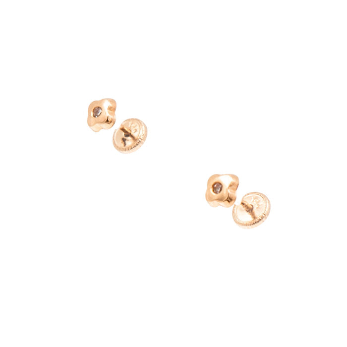 14K Yellow Gold Flower Moissanite Screw Back Stud Earrings Child Petite