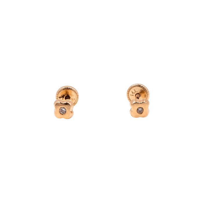 14K Yellow Gold Flower Moissanite Screw Back Stud Earrings Child Petite