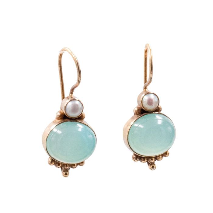 18K Gold Plated Sterling Silver 1.25 Inch Chalcedony Cabochon Drop Earrings