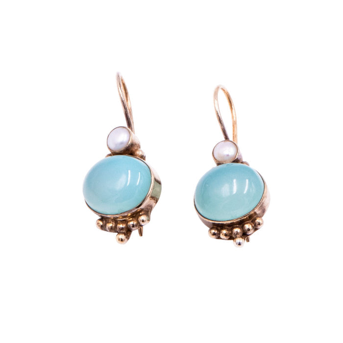 18K Gold Plated Sterling Silver 1.25 Inch Chalcedony Cabochon Drop Earrings
