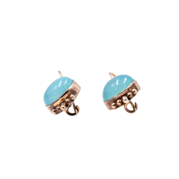 18K Gold Plated Sterling Silver 1.25 Inch Chalcedony Cabochon Drop Earrings