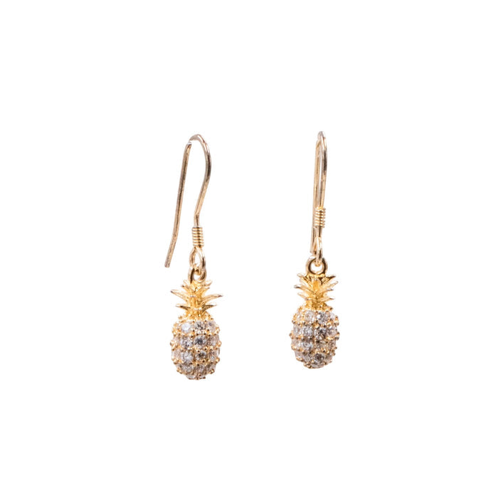 18K Yellow Gold Plated Sterling Silver 1.25 Inch CZ Pineapple Dangle Earrings