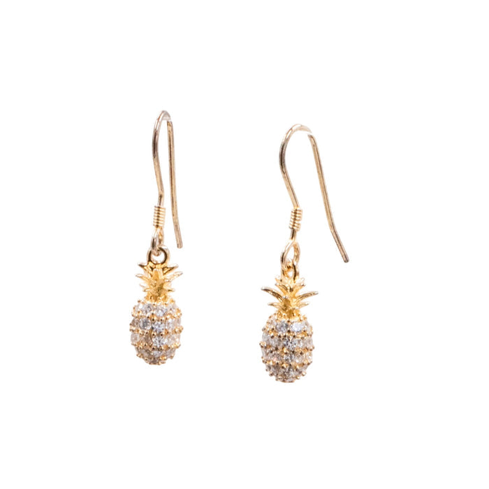 18K Yellow Gold Plated Sterling Silver 1.25 Inch CZ Pineapple Dangle Earrings