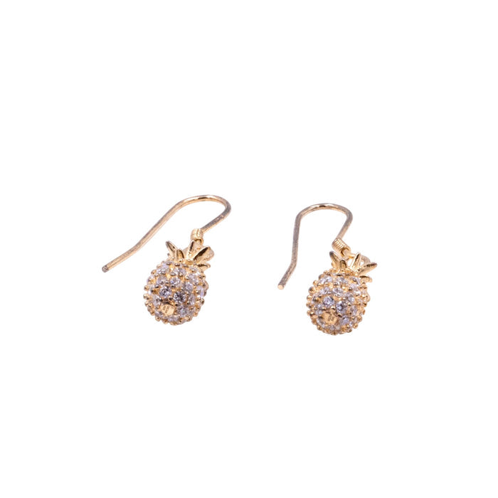 18K Yellow Gold Plated Sterling Silver 1.25 Inch CZ Pineapple Dangle Earrings